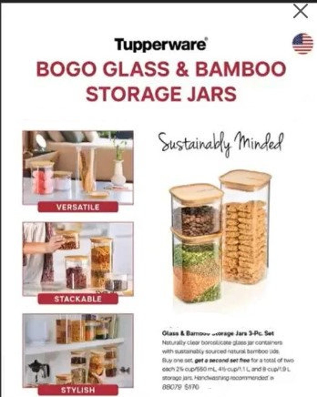 Clear 4-Piece Stackable Storage Bin Set With Bamboo Lids