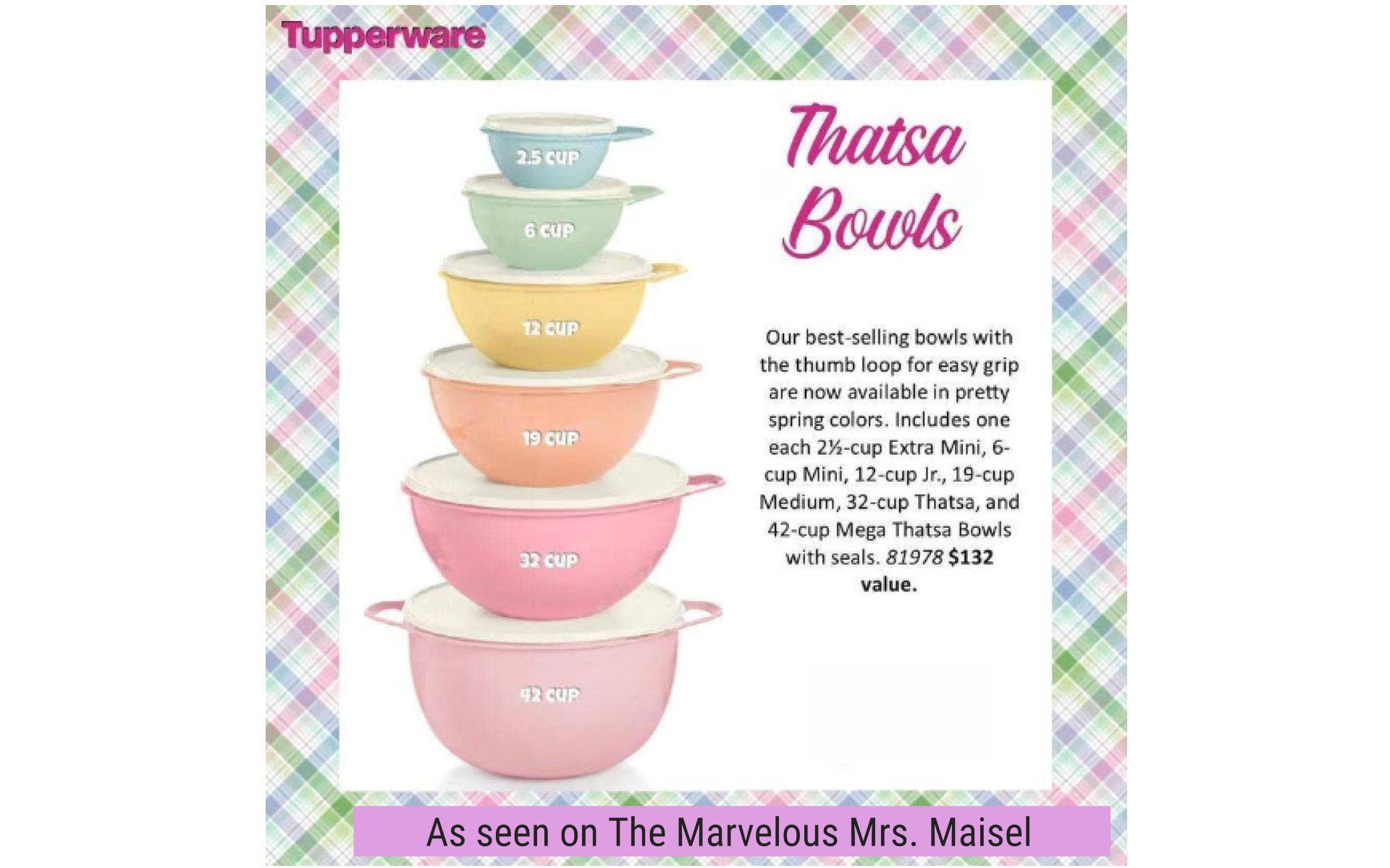 THATSA® BOWL 6 Piece Set With Lids Tupperware Pastels Vintage Colors 