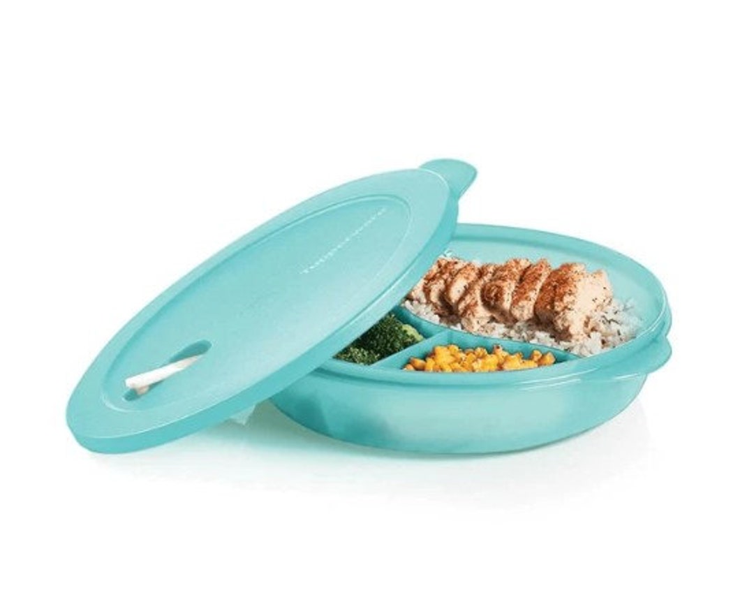 Tupperware Crystal Wave Divided Bowl with Insert Vented Lids Green