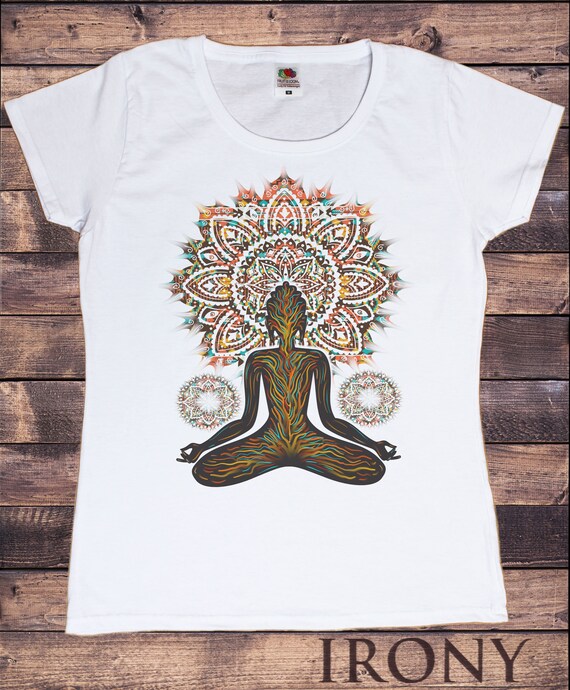 Womens Yoga Mindfulness Buddhist T-Shirt - Black Mandala And Text Womens Yoga Mindfulness Buddhist T-Shirt - Black Mandala And Text