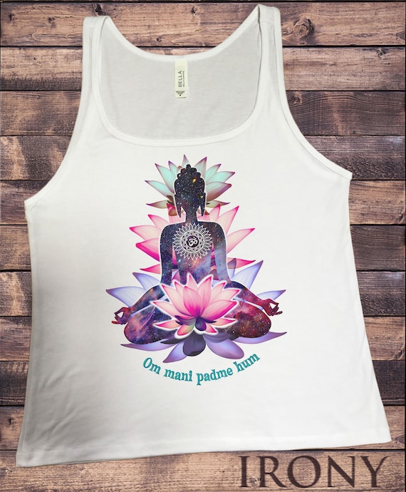 TS894 Women’s T-shirt Buddha Lotus-Om mani padme hum-Spiritual Yoga space Zen