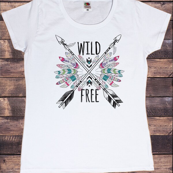 Women’s T-Shirt,Wild and Free Feathers ,Arrow Graphical Indian Print TS21158