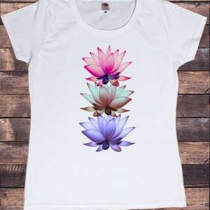 Women's T-Shirt Three Beautiful Lotus Tropical Floral Zen Print TSY1 image 2