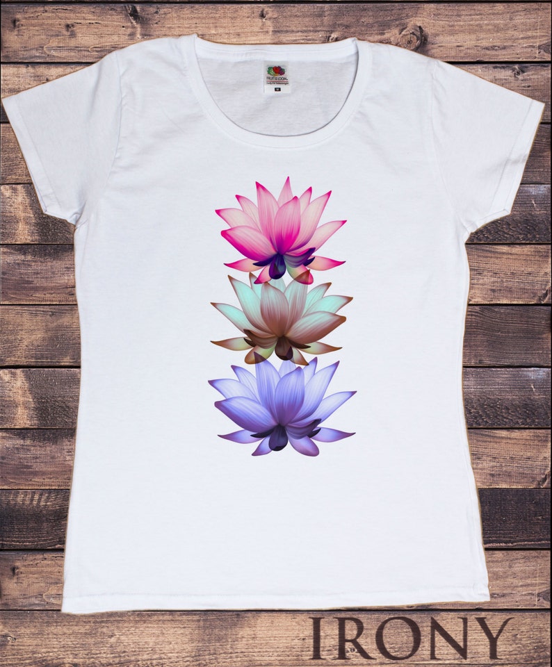 Women's T-Shirt Three Beautiful Lotus Tropical Floral Zen Print TSY1 image 2