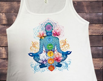 Jersey Top Chakra Symbols Lotus Geometric Spiritual Design Print JTK1348