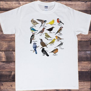 Mens White T-Shirt British Birds, Indie Shirt, Bird Watching, Twitchers, Birds with names Print