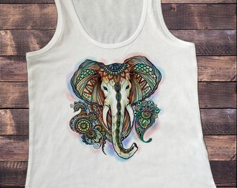 Women's fitted vest,Tanktop, Elephant Ganesh Ethnic Pattern Brushed Effect Aztec TW1107