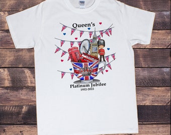 Kids Queen Elizabeth II Platinum Jubilee 2022  Tea Party T shirt Union Jack T shirt The Queen's T shirt
