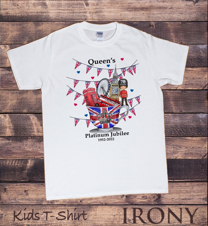 Kids Queen Elizabeth II Platinum Jubilee 2022  Tea Party T shirt Union Jack T shirt The Queen's T shirt 