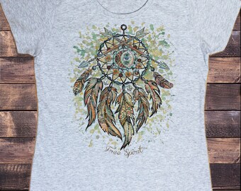 Women’s T-Shirt Dreamcatcher Tribal Red Indian Native American Feathers TS1610