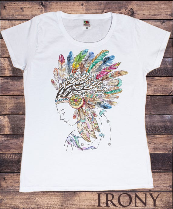 Womens White T shirt Tribal Red Indian Native American Feathers Culture Novelty TS927 Etsy Canada