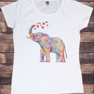 Women's White T-shirt Elephant Ethnic Decorative Print
