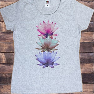 Women's T-Shirt Three Beautiful Lotus Tropical Floral Zen Print TSY1 image 1