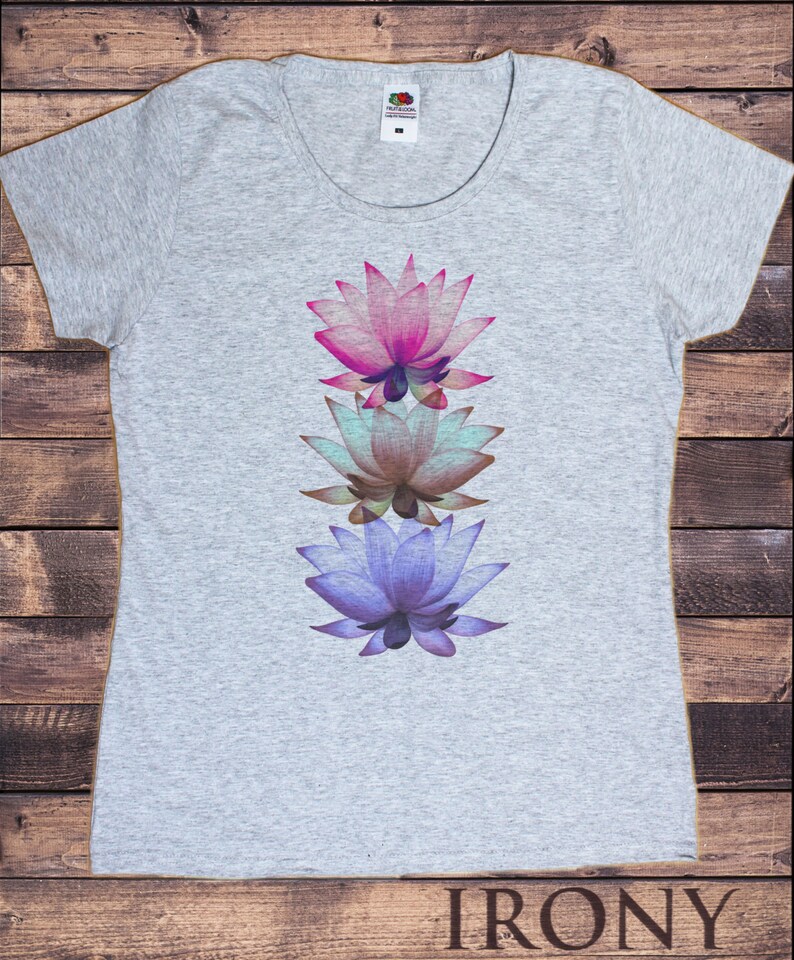 Women's T-Shirt Three Beautiful Lotus Tropical Floral Zen Print TSY1 image 1