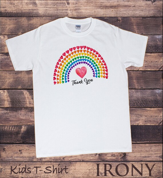 Kids T-shirt Hearts Rainbow thank You 