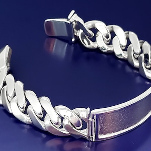 15.5 mm Heavy Sterling Silver Miami Cuban Link ID Bracelet Handmade in USA 8.5 Inches 75 Grams Solid 925 Silver Custom Handmade Box Lock