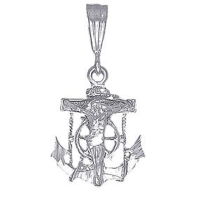 Sterling Silber Anker Kreuz mit Jesus Halskette 1,25 Zoll 2 Gramm mit Schnitt Diamant-Finish und 24-Zoll-Kette