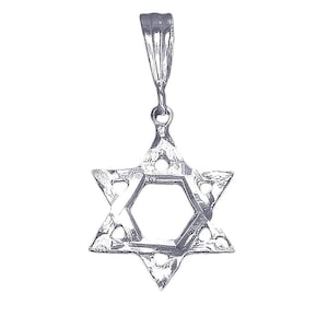 Sterling Silver Star of David Pendant Necklace 1.3 Inches 1.9 Grams with Diamond Cut Finish and 18 Inch Chain