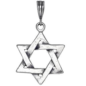 Sterling Silver Star of David Pendant Necklace 1.75 Inches 3.6 Grams with Antique Oxidized Finish and 24 Inch Chain