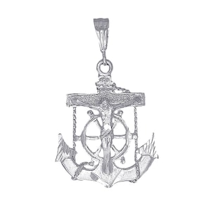 Sterling Silber Anker Kreuz mit Jesus Halskette 1,8 Zoll 4,4 Gramm mit Schnitt Diamant-Finish und 24-Zoll-Kette