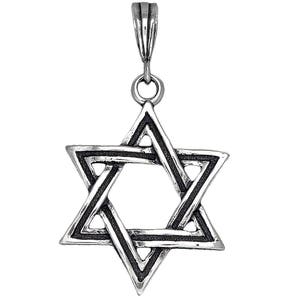 Sterling Silver Star of David Pendant Necklace 1.7 Inches 3.3 Grams with Antique Oxidized Finish and 24 Inch Chain