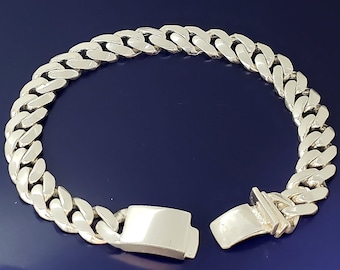 10 mm Heavy Solid Sterling Silver Miami Cuban Link Curb Bracelet Handmade in USA with Custom Handmade Box Lock Sizes 7, 7.5, 8, 8.5, 9, 9.5