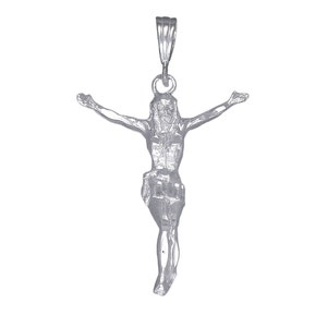 Sterling Silver Jesus Christ Pendant Necklace with Diamond Cut Finish and 24 Inch Chain
