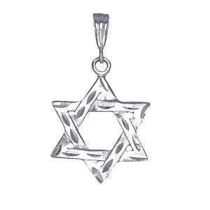 Sterling Silver Star of David Pendant Necklace 1.75 Inches 3.6 Grams with Diamond Cut Finish and 24 Inch Chain