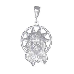 Sterling Silver Jesus Head Pendant Necklace with Diamond Cut Finish and 24 Inch Chain