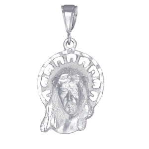 Sterling Silver Jesus Head Pendant Necklace 1.8 Inches 6 Grams with Diamond Cut Finish and 24 Inch Chain