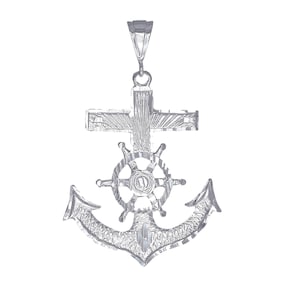 Large Sterling Silver Anchor Cross Pendant Necklace 2.9 Inches 11 Grams with Diamond Cut Finish and 24 Inch Chain