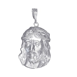 Sterling Silver Jesus Pendant Necklace 1.9 Inches 6.5 Grams with Diamond Cut Finish and 24 Inch Chain