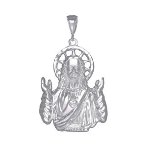 Large Sterling Silver Jesus Pendant Necklace 2.5 Inches 16 Grams with Diamond Cut Finish and 24 Inch Chain
