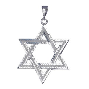 Large Sterling Silver Star of David Pendant Necklace 3 Inches 13 Grams with Diamond Cut Finish and 24 Inch Chain