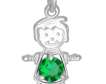 Collar con colgante de plata de ley 925 con piedra natal de mayo para niño, circonita cúbica verde esmeralda, hecho a mano en EE. UU.