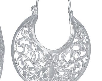 Sterling Silver .925 Filigree Design Basket Earring (XL) | Made in USA
