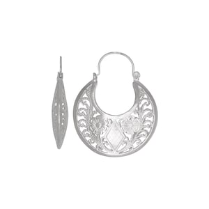 Sterling Silver .925 Flowers Design Basket Earring (XL) | Made in USA