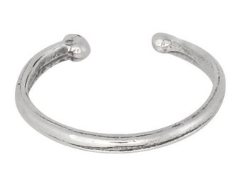May include: A silver nose ring with a rounded end. The ring is simple and minimalist in design.