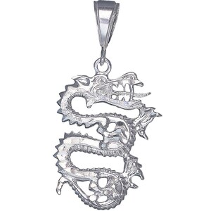 Sterling Silver Dragon Charm Pendant Necklace 1.8 Inches 4.1 Grams with Diamond Cut Finish and 24 Inch Figaro Chain