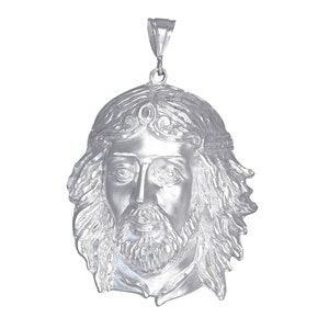 Huge Heavy Sterling Silver Jesus Head Pendant Necklace 3.35 Inches 40 Grams, Diamond Cut Finish and 24 Inch Chain