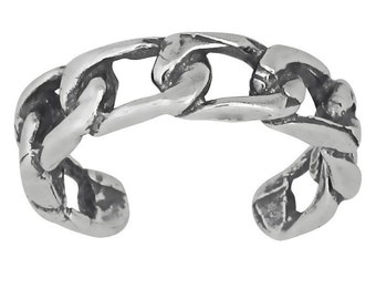 Sterling Silver .925 Curb Chain Link Toe Ring Adjustable Size, Oxidized | Made in USA