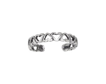 Sterling Silver .925 Multiple Hearts Toe Ring adjustable size | Made In USA