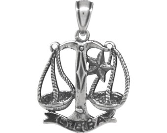 Libra Zodiac Sign Pendant Charm Sterling Silver 925 Oxidized Vintage Style Handmade Made In USA