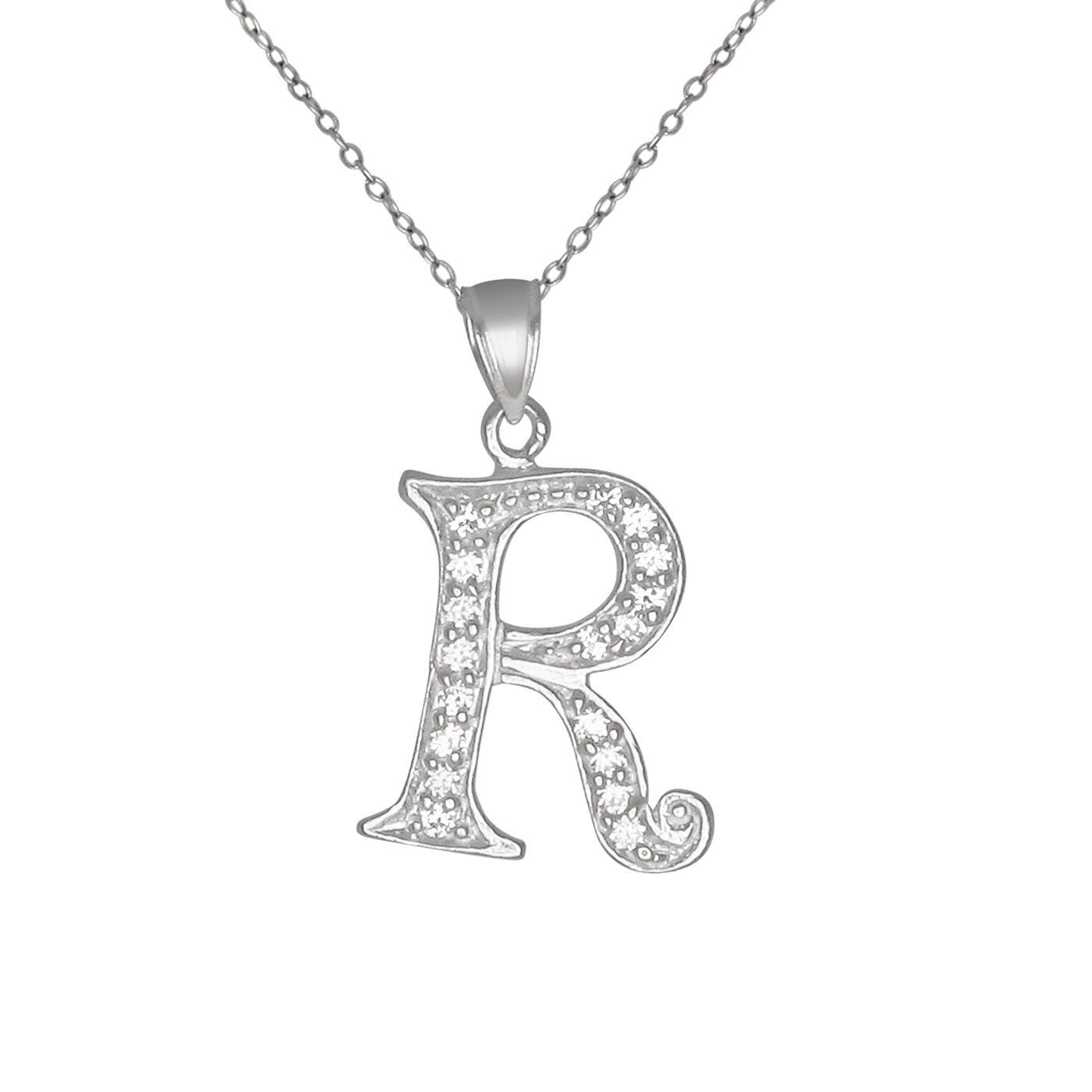 Sterling Silver .925 R Initial Pendant with Cubic Etsy