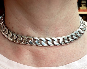 Handmade Solid Sterling Silver 13 mm Miami Cuban Choker Necklace Made in USA Sizes 14 15 16 17 18 inches