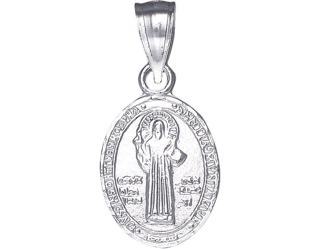 Sterling Silver Saint Benedict Medal Reversible Charm Pendant Necklace ...