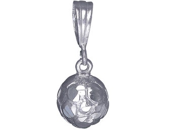 Sterling Silver Soccer Ball Charm Pendant Necklace 0.9 Inches 1.9 Grams with Diamond Cut Finish and 24 Inch Figaro Chain