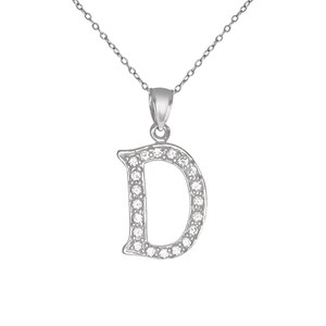 Sterling Silver .925 &quot;D&quot; Initial Pendant with Cubic Zirconia Stones | Made in USA