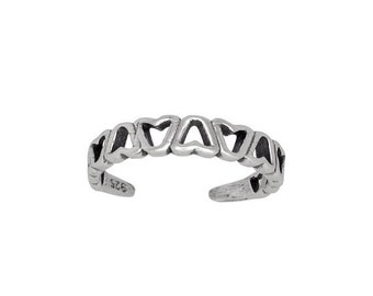 Sale Sterling Silver .925 Hearts Design Toe Ring adjustable size | Made In USA
