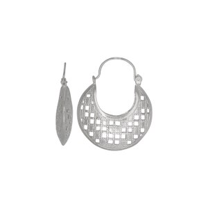 Sterling Silver .925 Checkers Design Basket Earring (M) | Made in USA